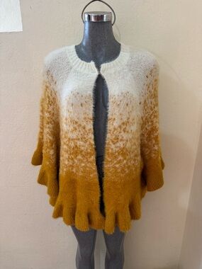 Ombre Ruffled Open-Front Cardigan - White & Mustard